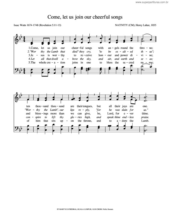 Partitura da música Come, Let Us Join Our Cheerful Songs