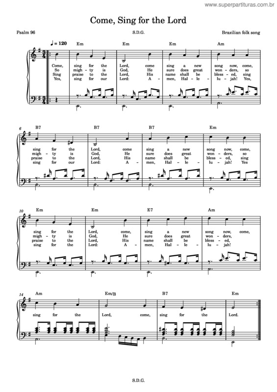 Partitura da música Come, Sing For The Lord