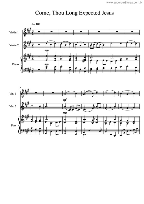 Partitura da música Come, Thou Long Expected Jesus v.5