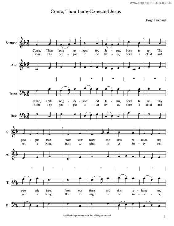 Partitura da música Come, Thou Long-Expected Jesus