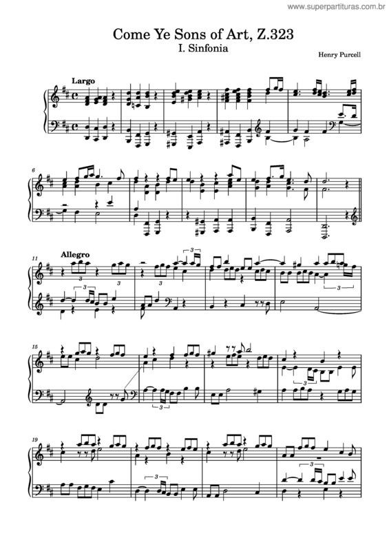 Partitura da música Come, Ye Sons Of Art Away, Z.323 – Henry Purcell