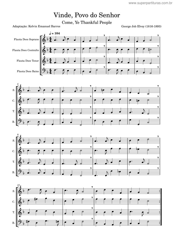 Partitura da música Come, Ye Thankful People, Come – George J. Elvey, Henry Alford – Vinde, Povo Do Senhor