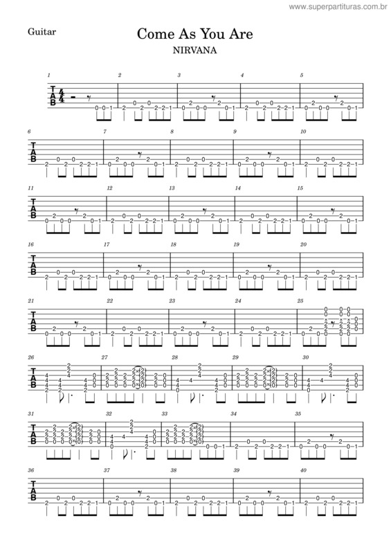 Partitura da música Come As You Are  – Nirvana Come As You Are Guitar