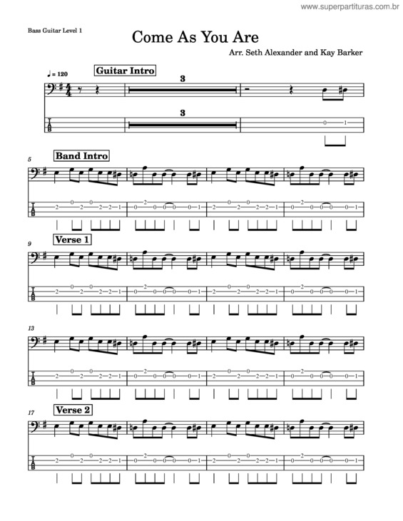 Partitura da música Come As You Are – Nirvana – Bass Guitar Level 1