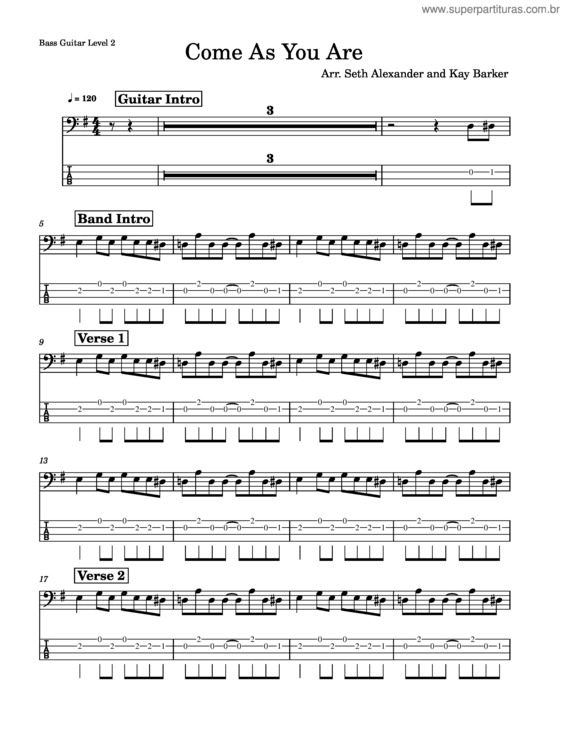 Partitura da música Come As You Are – Nirvana – Bass Guitar Level 2