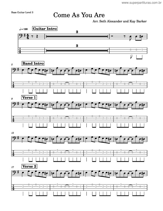 Partitura da música Come As You Are – Nirvana – Bass Guitar Level 3