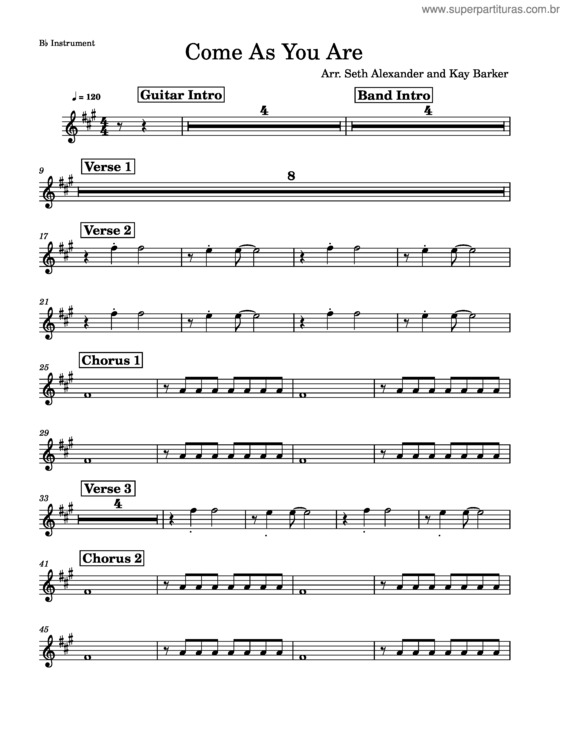 Partitura da música Come As You Are – Nirvana – Bb Instrument