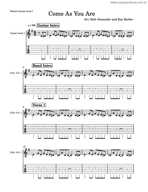 Partitura da música Come As You Are – Nirvana – Electric Guitar Level 1