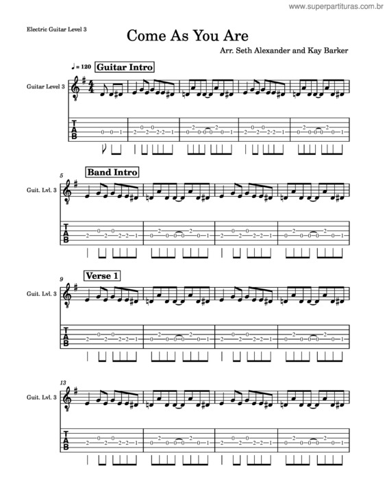 Partitura da música Come As You Are – Nirvana – Electric Guitar Level 3