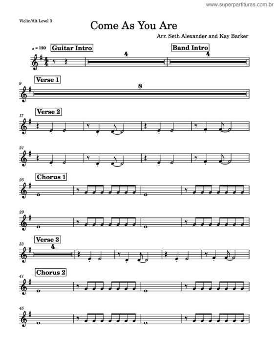 Partitura da música Come As You Are – Nirvana – Violin/Alt Level 3