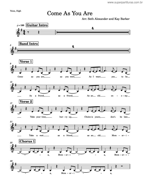 Partitura da música Come As You Are – Nirvana – Voice, High