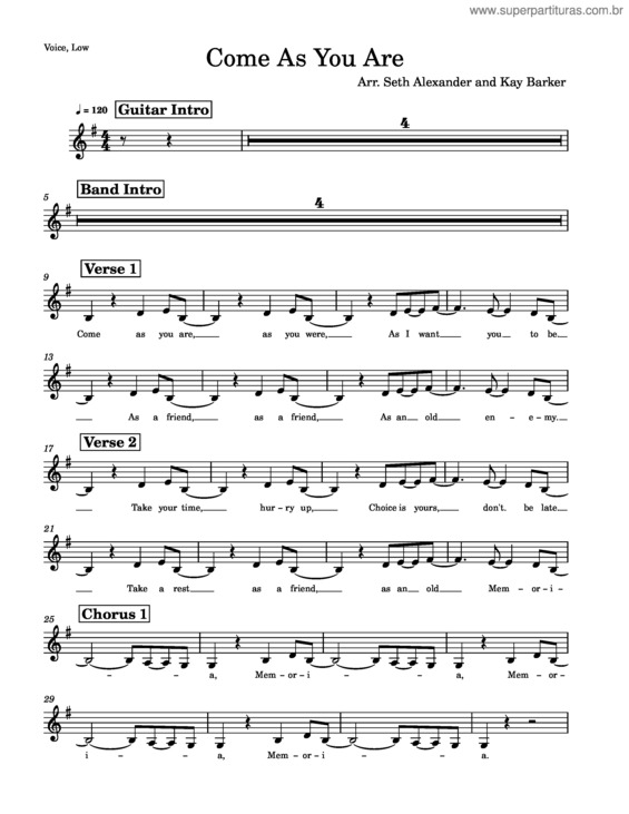 Partitura da música Come As You Are – Nirvana – Voice, Low
