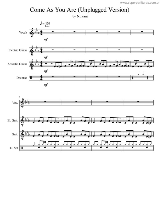 Partitura da música Come As You Are – Nirvana Come As You Are