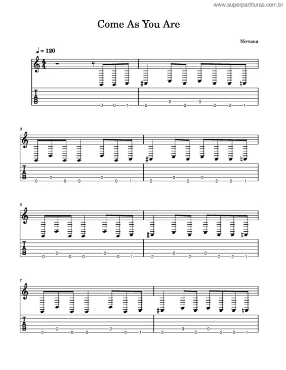 Partitura da música Come As You Are – Nirvana v.3