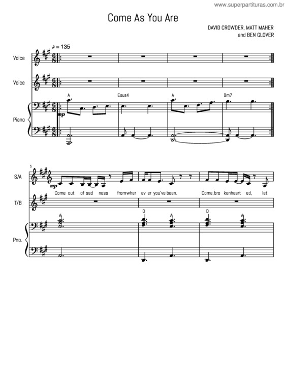 Partitura da música Come As You Are, David Crowder Band, Matt Maher