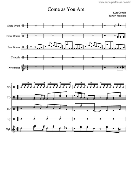 Partitura da música Come As You Are Drum Cheer