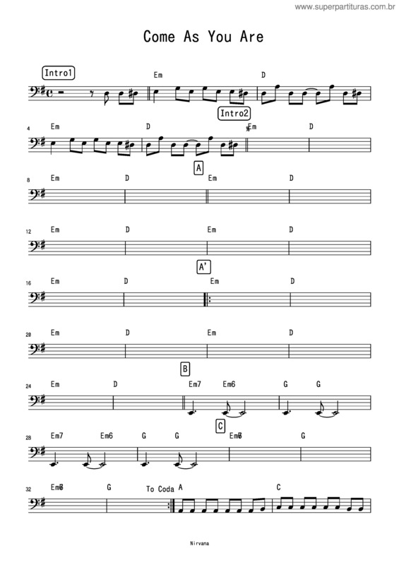 Partitura da música Come As You Are v.9