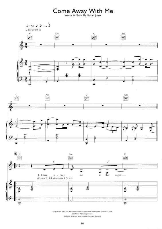 Partitura da música Come Away With Me