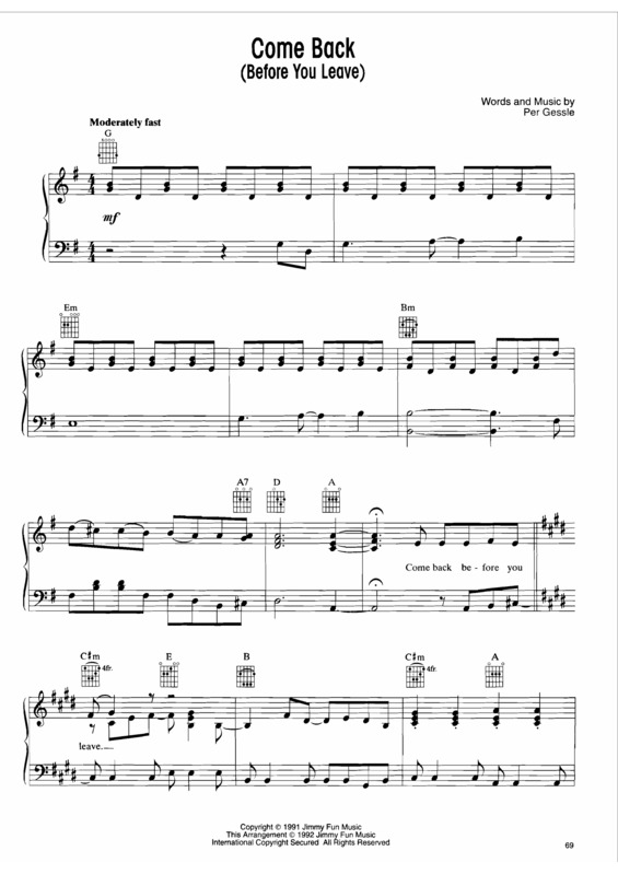 Partitura da música Come Back (Before You Leave)