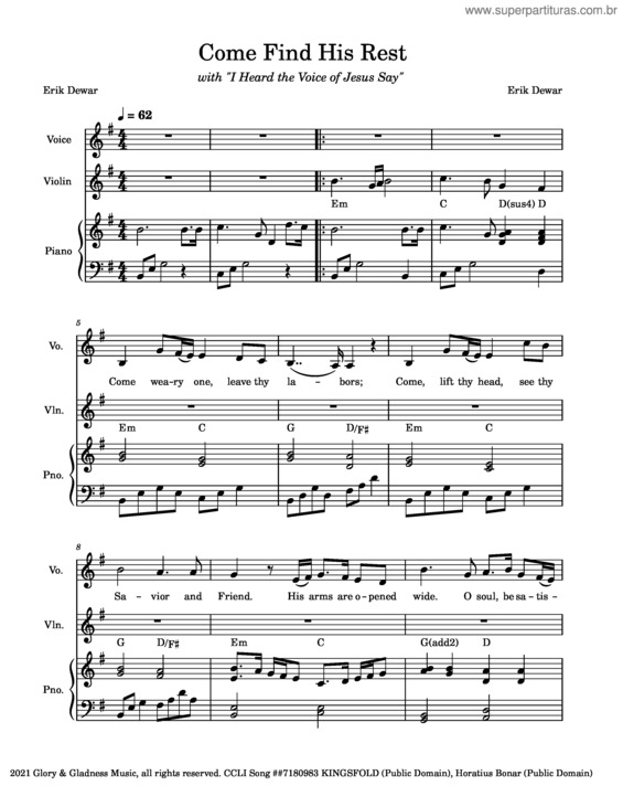 Partitura da música Come Find His Rest