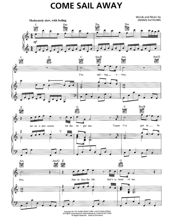 Partitura da música Come Sail Away v.2