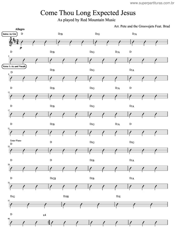 Partitura da música Come Thou Long Expected Jesus v.3