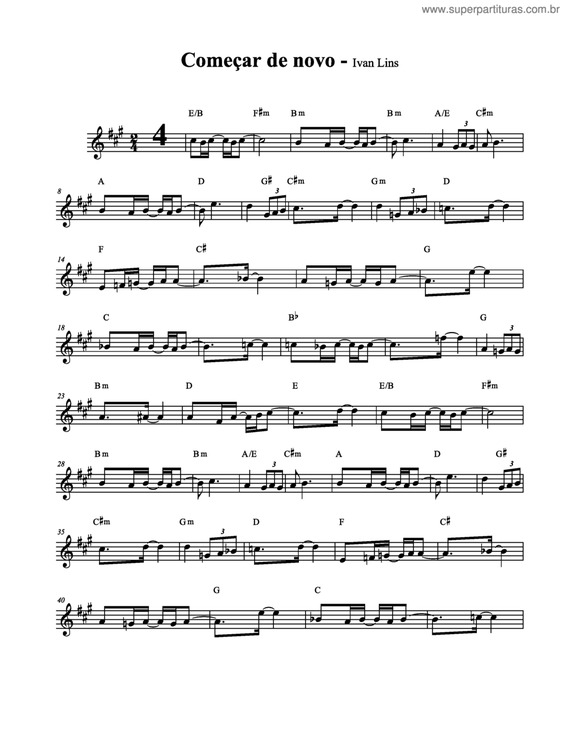 Partitura da música Começar De Novo