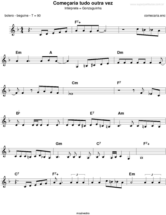 Partitura da música Começaria tudo outra vez v.2