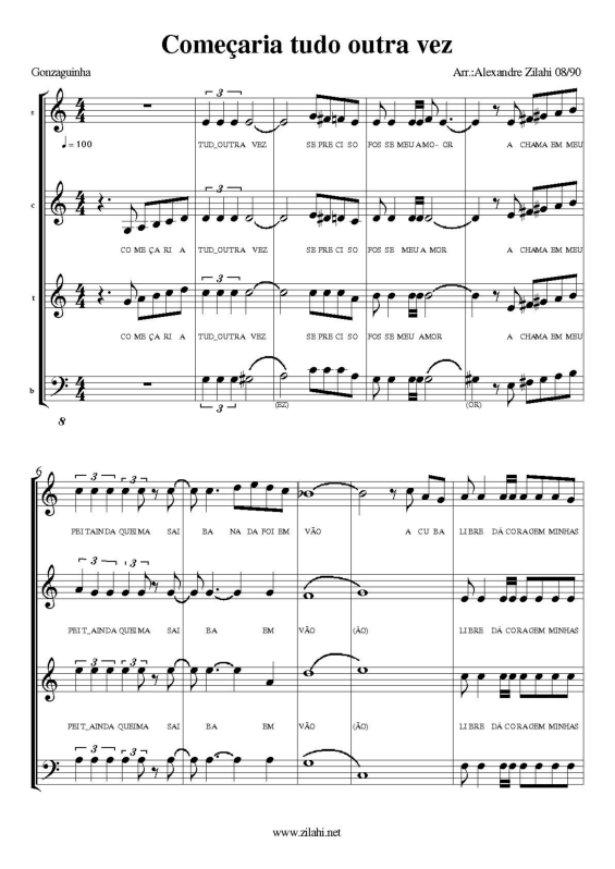 Partitura da música Começaria Tudo Outra Vez v.3