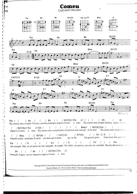 Partitura da música Comeu