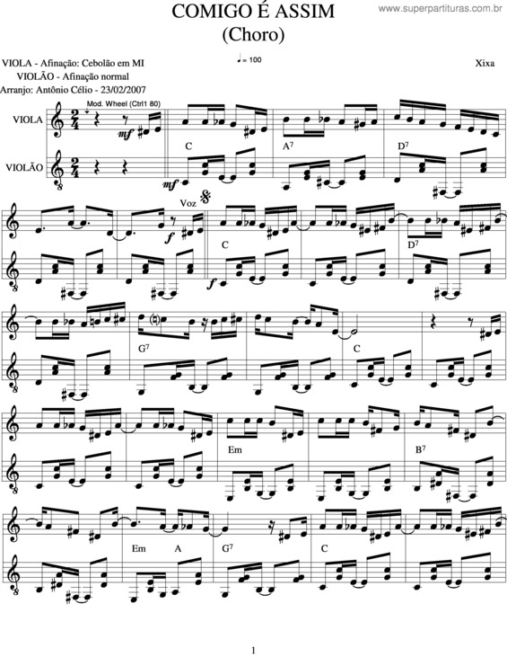 Partitura da música Comigo É Assim