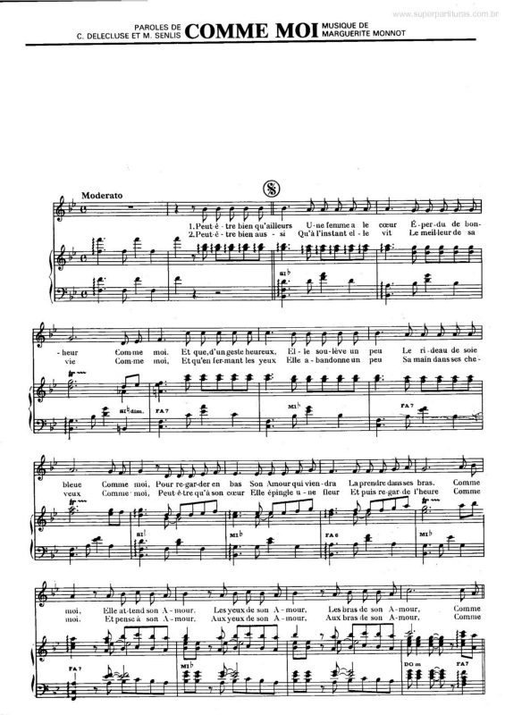 Partitura da música Comme Moi