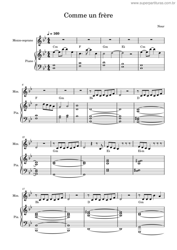 Partitura da música Comme Un Frère