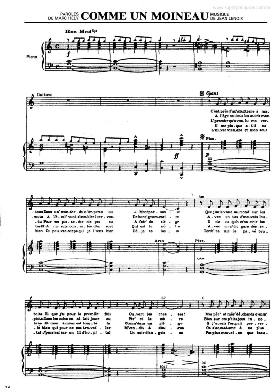 Partitura da música Comme Un Moineau