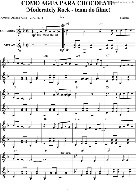 Partitura da música Como Água Para Chocolate