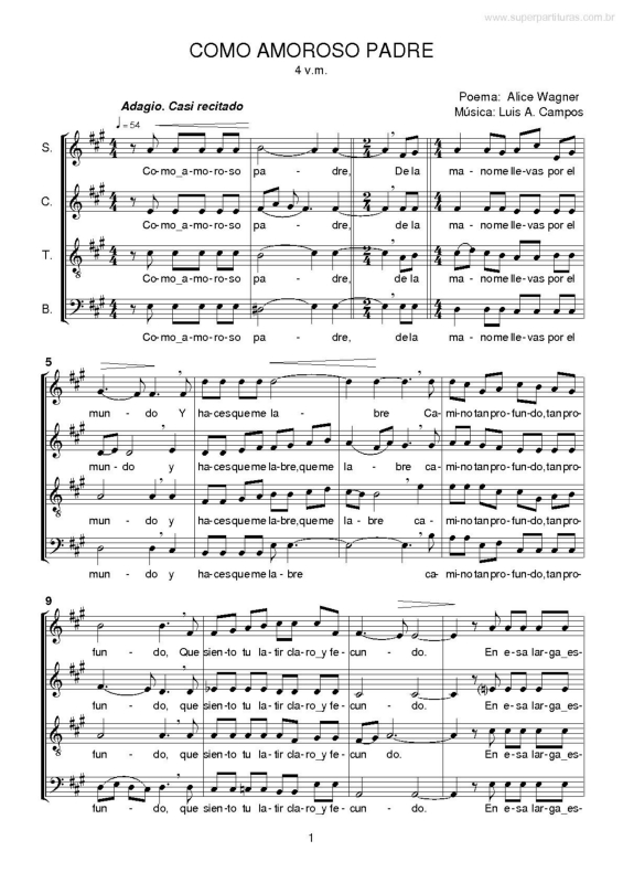 Partitura da música Como Amoroso Padre