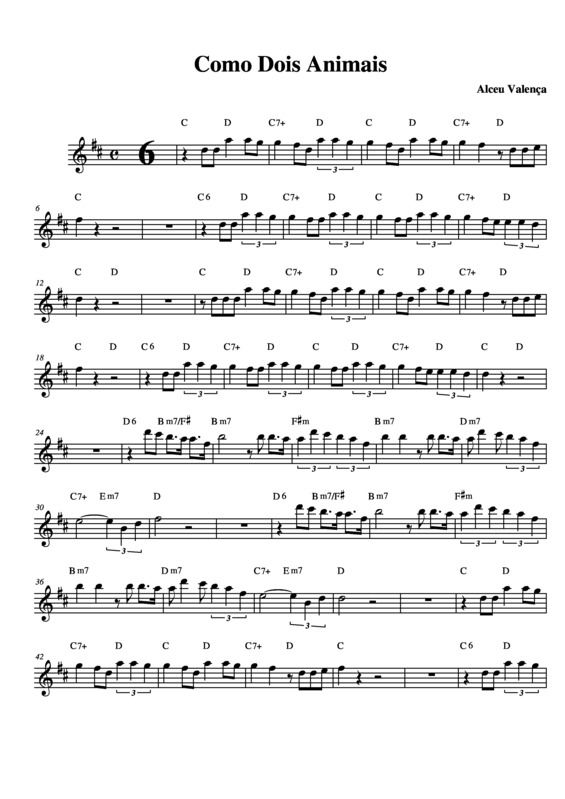 Partitura da música Como Dois Animais v.2