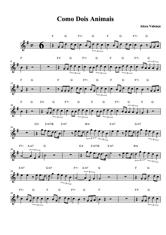 Partitura da música Como dois Animais v.3