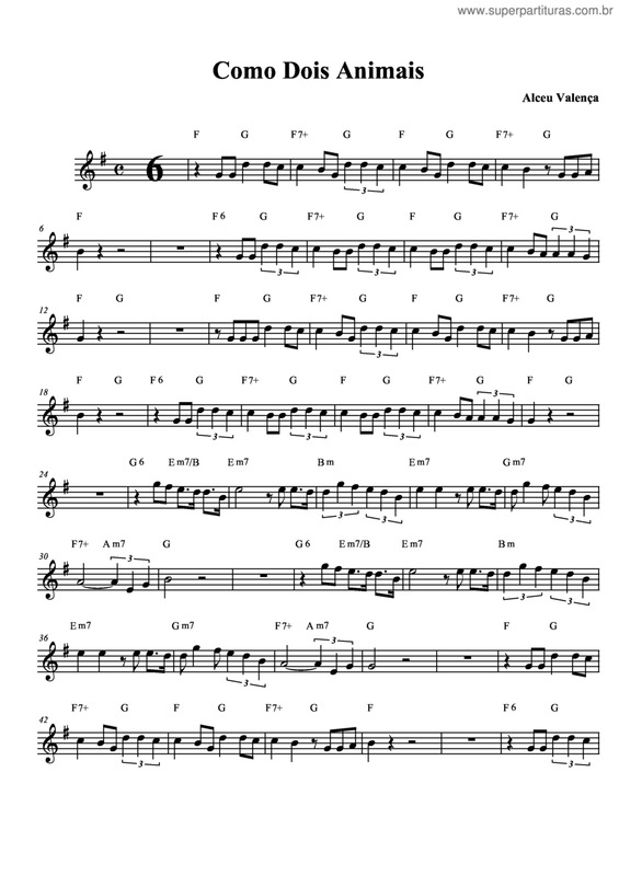 Partitura da música Como Dois Animais v.4