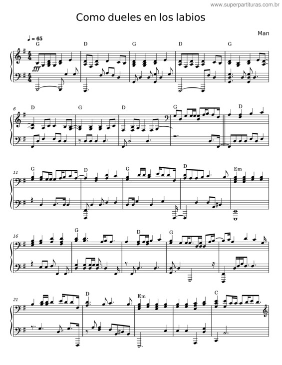 Partitura da música Como Dueles En Los Labios