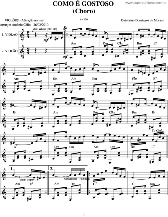 Partitura da música Como É Gostoso v.2