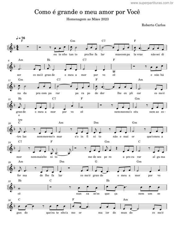 Partitura da música Como E Grande O Meu Amor Por Voce – Roberto Carlos v.2