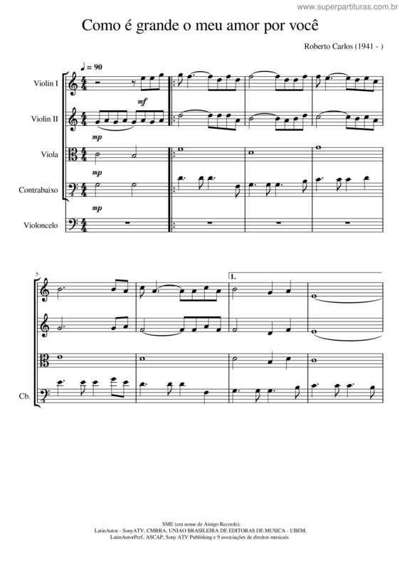 Partitura da música Como É Grande O Meu Amor Por Você – Unknown Author