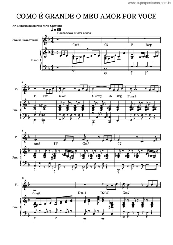 Partitura da música Como É Grande O Meu Amor Por Voce Dani Piano