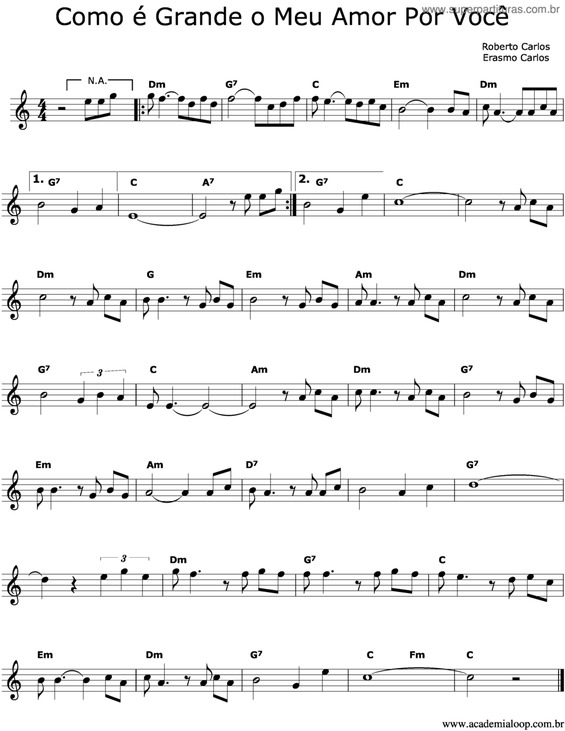 Partitura da música Como é Grande o Meu Amor por Você v.2