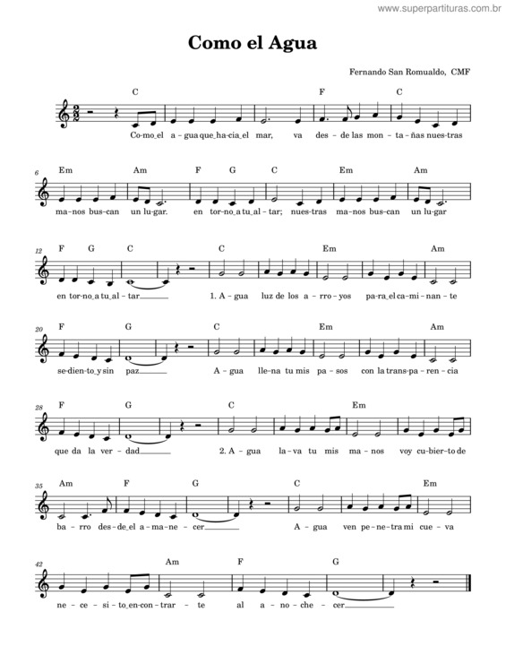 Partitura da música Como El Agua  Fernando San Romualdo Cmf