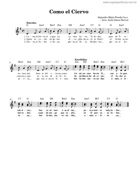 Partitura da música Como El Ciervo – Alejandro Mejía Pereda, F.M.S.