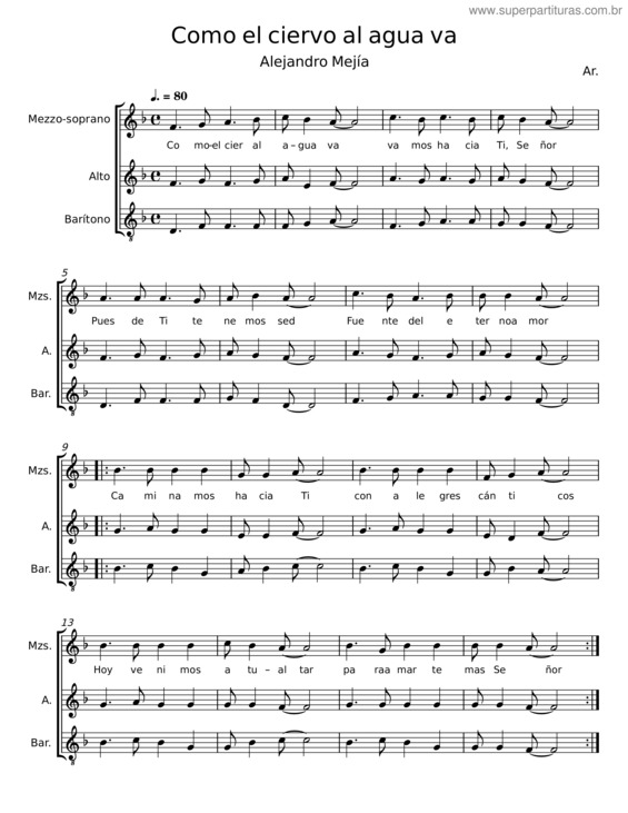 Partitura da música Cómo El Ciervo Al Agua Va – F.M.S. Alejandro Mejía Pereda