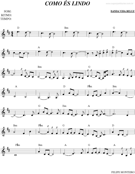 Partitura da música Como És Lindo v.2