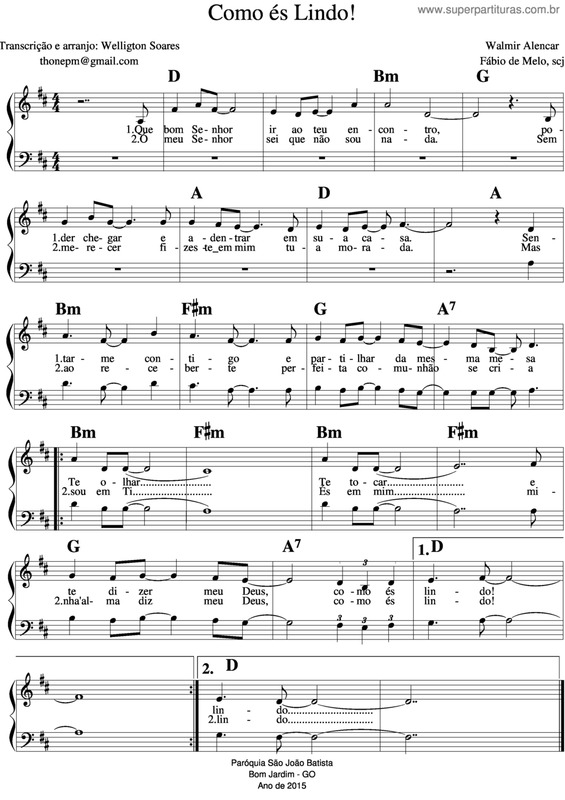 Partitura da música Como És Lindo v.3